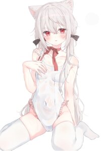 animal_ears cameltoe loli nekomimi riri_(ri0177) see_through swimsuits thighhighs wet wet_clothes