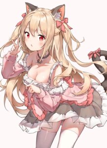 animal_ears dress henzer nekomimi no_bra skirt_lift tail thighhighs