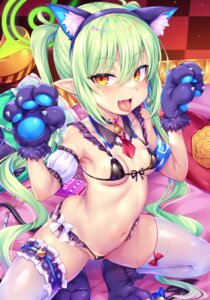 animal_ears bikini blue_archive garter halo loli pointy_ears see_through swimsuits tachibana_hikari tail thighhighs thong toraishi_666 wet