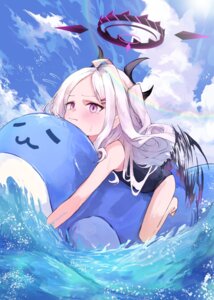 blue_archive devil halo horns school_swimsuit sorasaki_hina swimsuits tagme wet wings