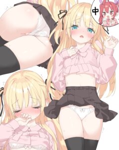 ass bra chibi hazuki_watora kani_biimu loli pantsu shimotsuki_potofu shirt_lift skirt_lift thighhighs thong wet