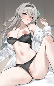 bra breasts censored dress_shirt firefly honkai:_star_rail lingerie lunacle nipples open_shirt pantsu panty_pull pussy thong wet