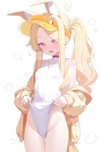 animal_ears blue_archive deyui kitsune loli swimsuits tail wet yurizono_seia