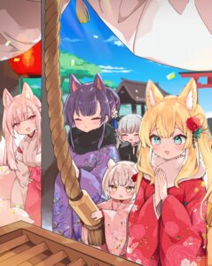 animal_ears kamiyoshi_rika kimono kitsune miko nekomimi tail
