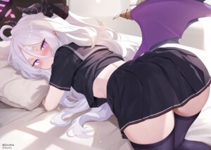 ass blue_archive devil halo horns loli nekoya_(liu) seifuku shirt_lift sorasaki_hina thighhighs wings