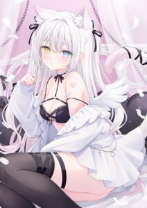Rating: Questionable Score: 36 Tags: animal_ears bandaid bra garter heterochromia lingerie nekomimi open_shirt pajama shano_hiyori tail thighhighs wings User: Anonymous