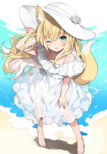 animal_ears dress kamiyoshi_rika kitsune see_through summer_dress tail