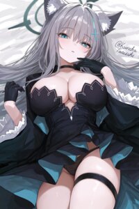 animal_ears blue_archive dress garter halo nekomimi no_bra pantsu shiroko_terror skirt_lift sunaookami_shiroko tateishi_kureha