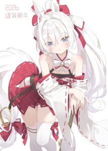 animal_ears garter kani_biimu miko skirt_lift tail thighhighs