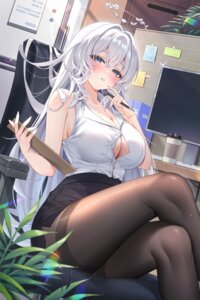 cisna_(vtuber) dress_shirt halo indie_virtual_youtuber no_bra open_shirt pantyhose tagme