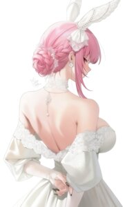 animal_ears bunny_ears dress hololive hololive_english mori_calliope no_bra oikomia see_through wedding_dress