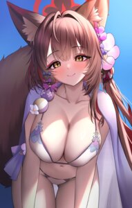 animal_ears bikini bkkh blue_archive halo japanese_clothes kitsune kosaka_wakamo swimsuits tail