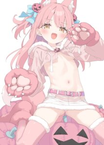 animal_ears halloween kani_biimu loli mikane_sebiri no_bra pantsu shirt_lift skirt_lift tail thighhighs