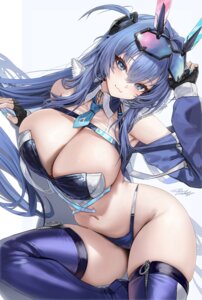 animal_ears azur_lane bunny_ears freng megane new_jersey_(azur_lane) no_bra pantsu see_through thighhighs