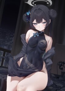 blue_archive chinadress erect_nipples halo no_bra nopan ryuuge_kisaki see_through skirt_lift xiujia_yihuizi