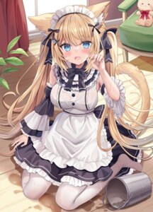 animal_ears hanazono_serena indie_virtual_youtuber maid nekomimi retsuto see_through tail wet wet_clothes