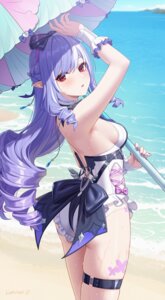 garter pointy_ears satomi_(745684552) see_through swimsuits tattoo umbrella vivian_banshee wet zenless_zone_zero