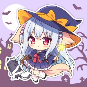 Rating: Safe Score: 7 Tags: animal_ears chibi halloween inumimi lump_of_sugar moekibara_fumitake neko nursery_rhyme shikishima_krile tail weapon witch User: k25c2yf