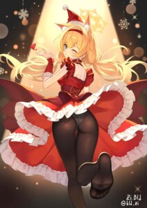 animal_ears ass bld_zi blue_archive christmas dress halo iochi_mari nekomimi pantsu pantyhose see_through skirt_lift thong