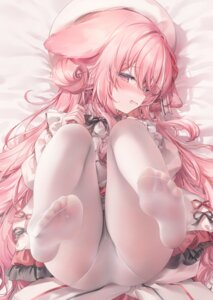 animal_ears chen_bin feet loli nopan pantyhose see_through skirt_lift