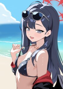 angel bikini_top blue_archive megane nakamasa_ichika open_shirt swimsuits tagme undressing wings