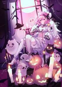 beryl_(blueberylpie) dress garter halloween heels indie_utaite lolita_fashion nqrse skirt_lift stockings thighhighs torn_clothes