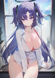 Rating: Questionable Score: 79 Tags: blue_archive bottomless dress_shirt halo hayase_yuuka melreon no_bra open_shirt see_through wet wet_clothes User: Anonymous