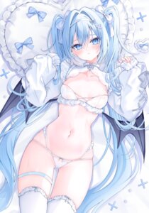 bra garter hiiragi_(hr_ccr) pantsu see_through thighhighs wings