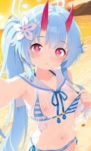 bikini blue_archive didac_fantasy halo horns loli nipple_slip nipples see_through seifuku selfie swimsuits undressing waraku_chise wet