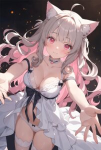 animal_ears fishnets indie_virtual_youtuber lingerie nekomimi pantsu thighhighs uise_iu yahako