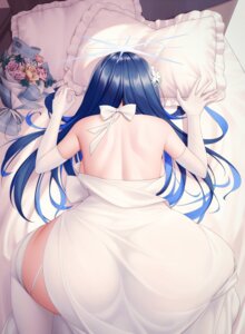 blue_archive dress halo joumae_saori niliu_chahui no_bra nopan see_through stockings thighhighs