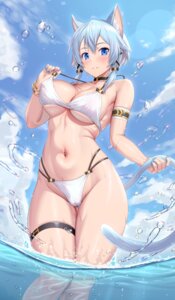 bikini cameltoe erect_nipples garter kawase_seiki neko sinon swimsuits sword_art_online tail wet