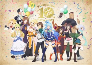aqua_(konosuba) armor bandages belzerg_stylish_sword_iris chomusuke chris_(konosuba) dress dustiness_ford_raratina eris_(konosuba) kono_subarashii_sekai_ni_shukufuku_wo! luna_(konosuba) megumin no_bra satou_kazuma tagme thighhighs weapon witch wiz yunyun_(konosuba)