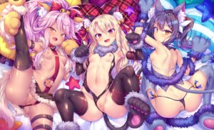 animal_ears anus breasts chloe_von_einzbern fate/kaleid_liner_prisma_illya fate/stay_night garter illyasviel_von_einzbern leotard loli miyu_edelfelt nekomimi nipples no_bra nopan open_shirt panty_pull pussy skirt_lift tail tattoo thighhighs thong toraishi_666 uncensored