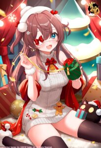 christmas dress eyepatch majsoul nima shinomiya_fuyumi sweater thighhighs