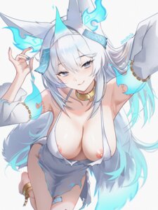 Rating: Questionable Score: 54 Tags: animal_ears areola danraz0r dress erect_nipples indie_virtual_youtuber kitsune nipple_slip no_bra nopan tail torn_clothes User: KenB