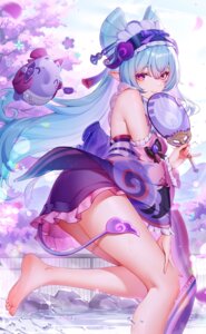 feet genshin_impact lightria maid onsen pointy_ears skirt_lift tail wa_maid wet yumemizuki_mizuki