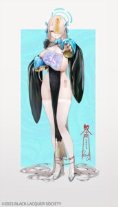 asian_clothes blackcat_enjia blue_archive breast_hold halo heels ichinose_asuna no_bra nopan tattoo thighhighs
