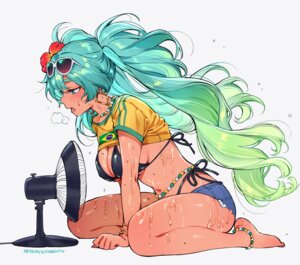 bikini brazilian_miku hatsune_miku megane qiandaiyiyu shirt_lift swimsuits torn_clothes vocaloid wet
