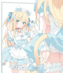 animal_ears garter kani_biimu loli maid nekomimi pantsu selfie shimotsuki_potofu skirt_lift tail thighhighs wardrobe_malfunction
