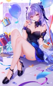 dress genshin_impact heels keqing lightria no_bra skirt_lift