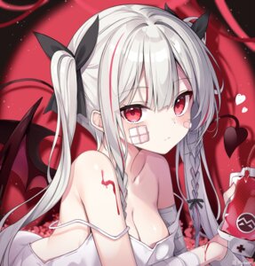 bandages bandaid blood devil myuton no_bra tail wings