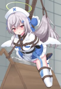 Rating: Questionable Score: 12 Tags: angel beatrixa_(stella_sora) bondage cameltoe nekomushi nurse pantsu skirt_lift stella_sora thighhighs wings User: Anonymous