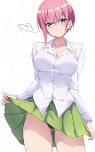 Rating: Questionable Score: 35 Tags: 5-toubun_no_hanayome cleavage nakano_ichika nishizuki_shino open_shirt pantsu seifuku skirt_lift User: VigorousMMM
