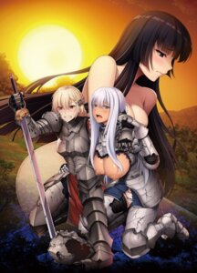 armor breasts nipples no_bra sword tagme thighhighs torn_clothes tsurumiku