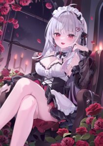 hanamiya_rica horns indie_virtual_youtuber kithera maid possible_duplicate see_through skirt_lift