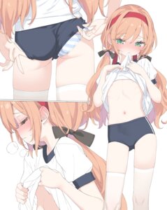 areola ass buruma gym_uniform kani_biimu loli minazuki_sarami nipple_slip no_bra pantsu shimapan shirt_lift thighhighs undressing