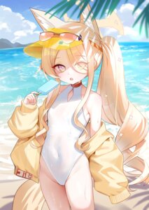animal_ears blue_archive halo kitsune loli megane see_through swimsuits tagme tail wet yurizono_seia