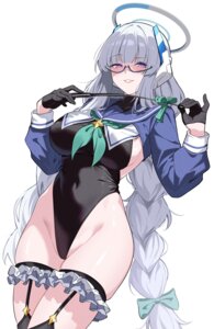 blue_archive cameltoe erect_nipples garter halo leotard megane no_bra reia_76 stockings thighhighs ushio_noa weapon