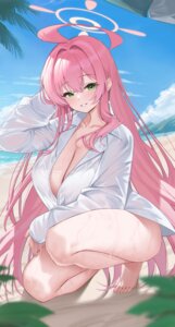 Rating: Questionable Score: 31 Tags: akipopopopoon blue_archive bottomless dress_shirt halo no_bra open_shirt see_through urawa_hanako wet wet_clothes User: Arsy